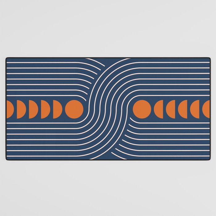 Geometric Lines in Navy and Orange (Rainbow and Moon Phases Abstract) Desk Mat Gallery Image 3