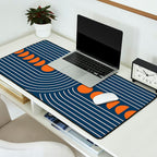Geometric Lines in Navy and Orange (Rainbow and Moon Phases Abstract) Desk Mat Gallery Image 2