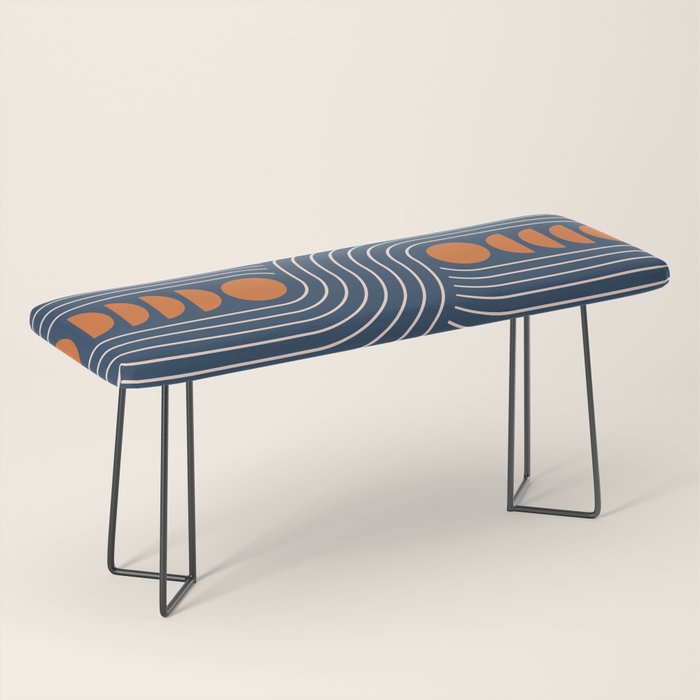 Geometric Lines in Navy and Orange (Rainbow and Moon Phases Abstract) Bench Gallery Image 1