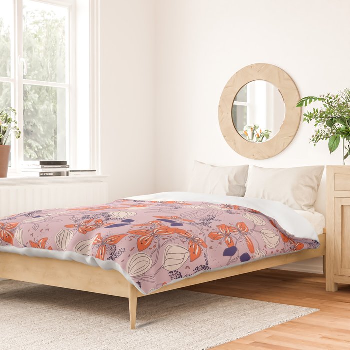 Floral elegance lilac and red orange Duvet Cover Gallery Image 2