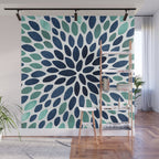 Flower Bloom, Aqua and Navy Wall Mural Gallery Image 1