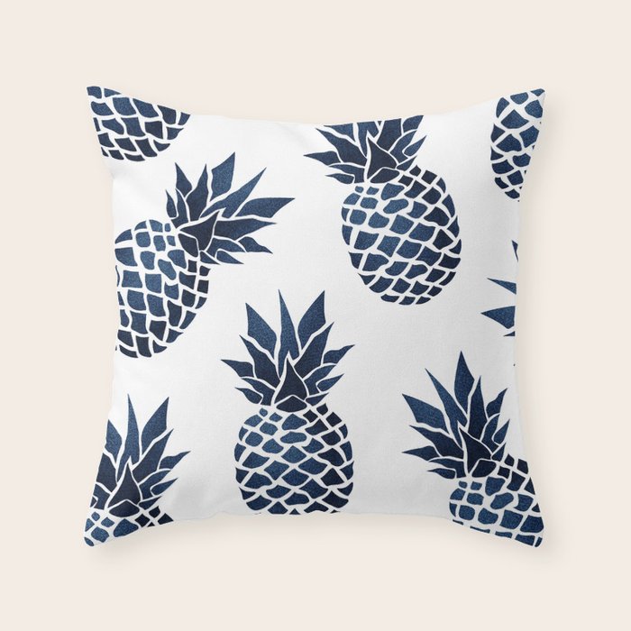Pineapple Blue Denim Throw Pillow Gallery Image 6