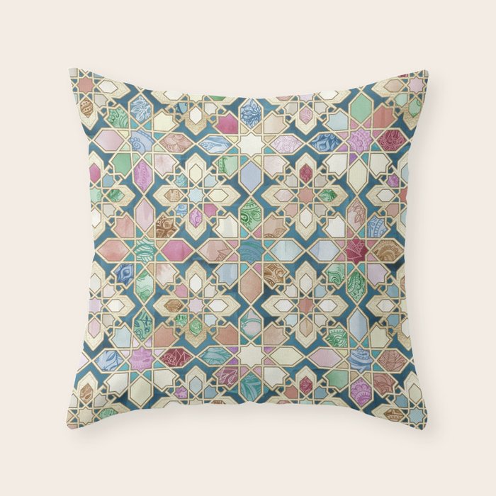 Muted Moroccan Mosaic Tiles Throw Pillow Gallery Image 6