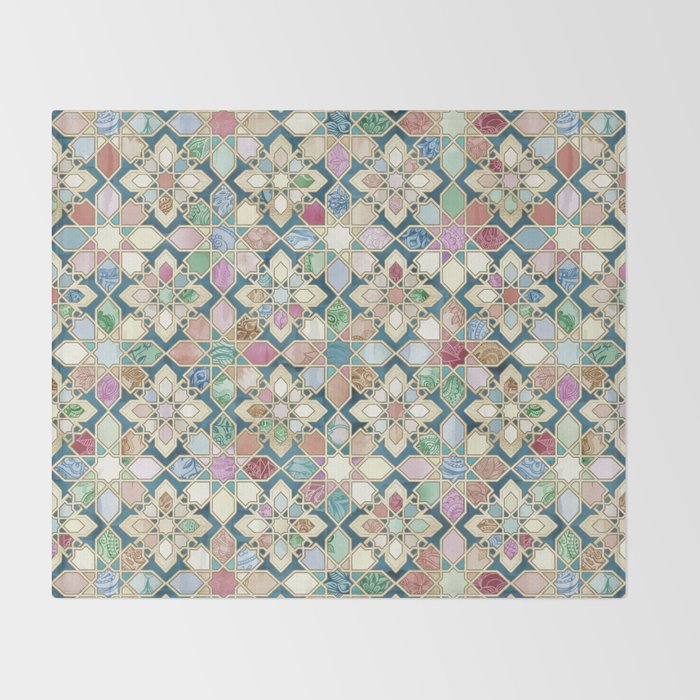 Muted Moroccan Mosaic Tiles Throw Blanket Gallery Image 2