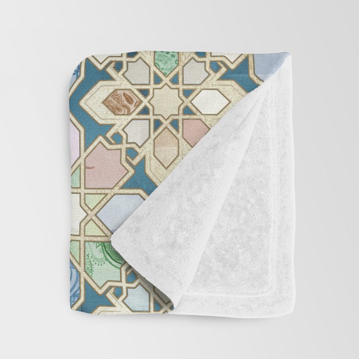 Muted Moroccan Mosaic Tiles Throw Blanket Gallery Image 3