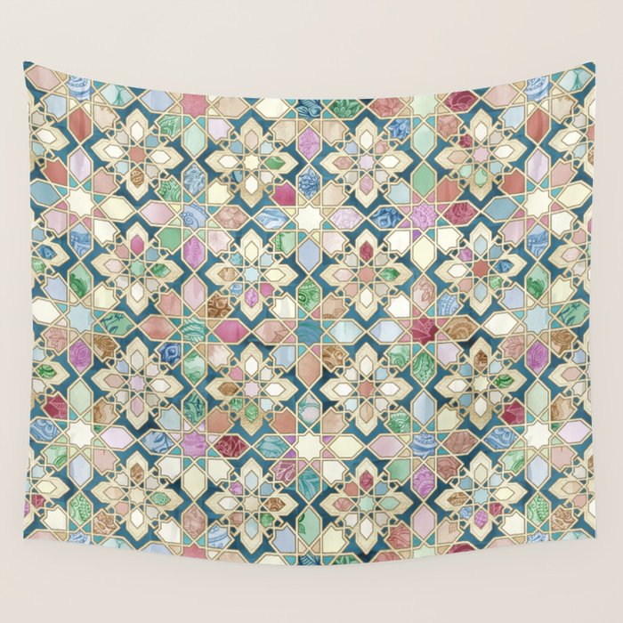 Muted Moroccan Mosaic Tiles Wall Tapestry Gallery Image 4