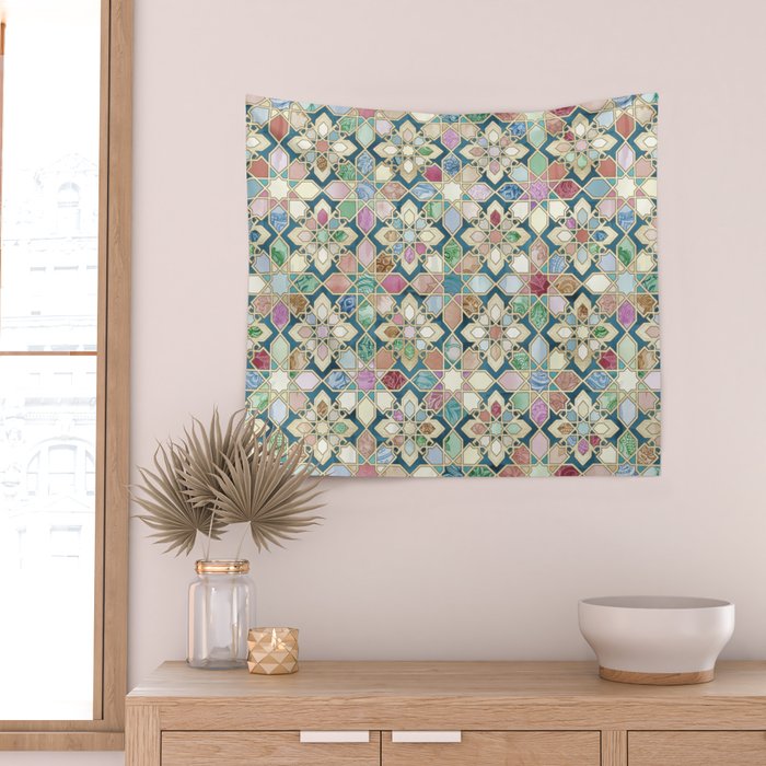 Muted Moroccan Mosaic Tiles Wall Tapestry Gallery Image 2