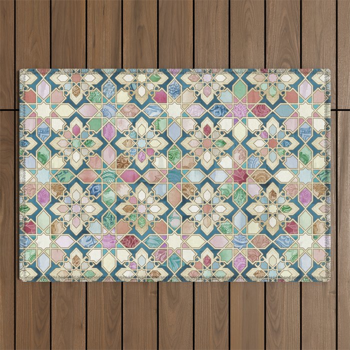 Muted Moroccan Mosaic Tiles Outdoor Rug Gallery Image 1