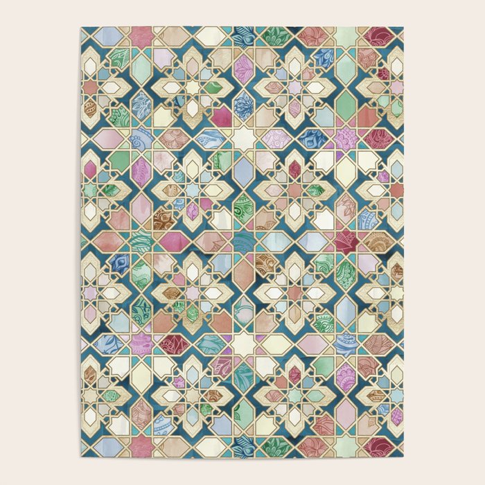 Muted Moroccan Mosaic Tiles Poster Gallery Image 1