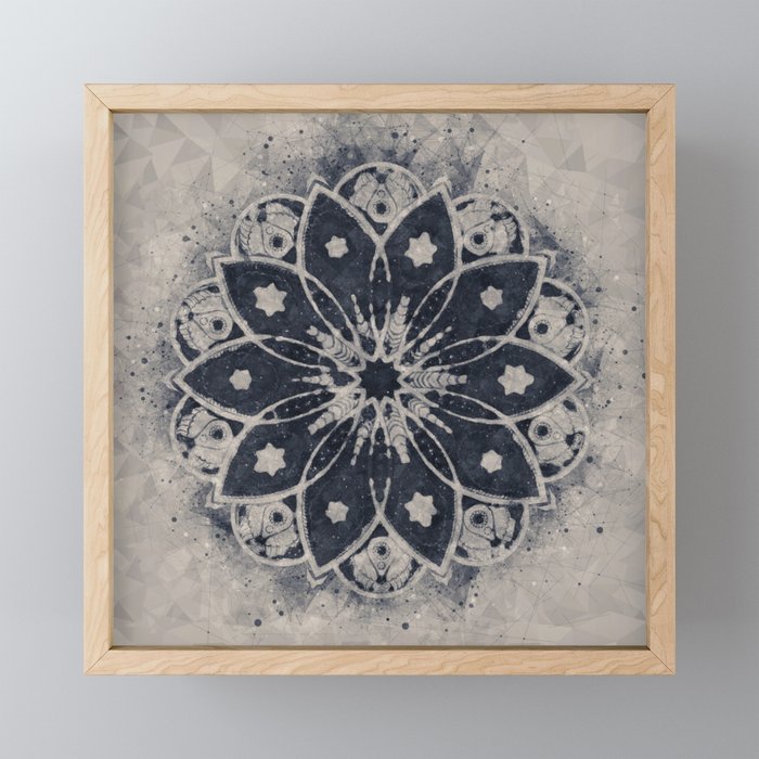 Mandala, Flower, Indigo Blue, Boho Art Mini Art Print Gallery Image 1