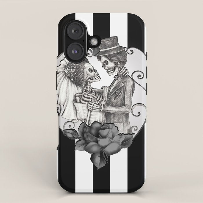 Striped Skeleton Love Couple Marriage Dance iPhone Case Gallery Image 1
