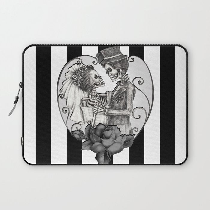Striped Skeleton Love Couple Marriage Dance Laptop Sleeve Gallery Image 1