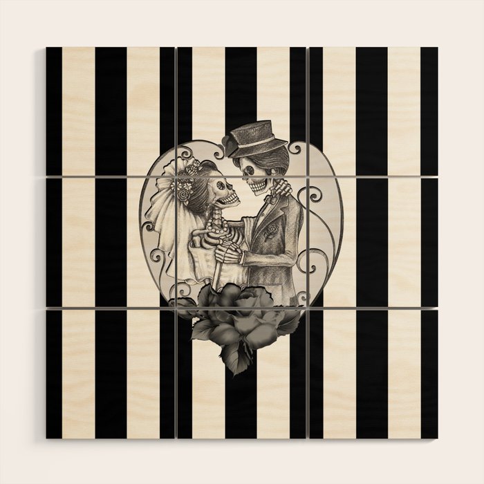 Striped Skeleton Love Couple Marriage Dance Wood Wall Art Gallery Image 1