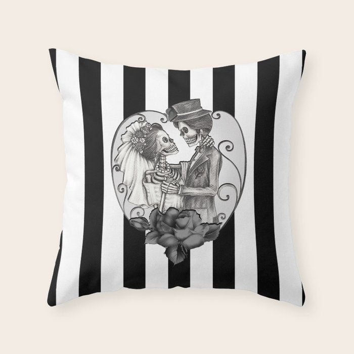 Striped Skeleton Love Couple Marriage Dance Throw Pillow Gallery Image 6