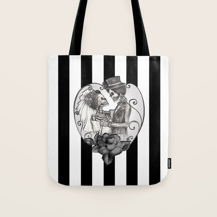 Striped Skeleton Love Couple Marriage Dance Tote Bag Gallery Image 1