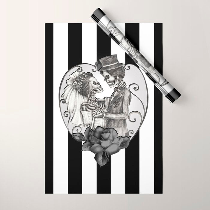 Striped Skeleton Love Couple Marriage Dance Wrapping Paper Gallery Image 1