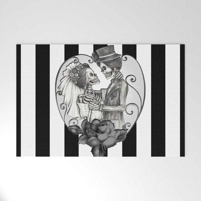 Striped Skeleton Love Couple Marriage Dance Welcome Mat Gallery Image 1