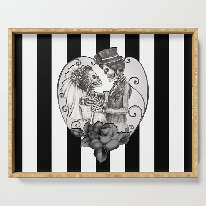 Striped Skeleton Love Couple Marriage Dance Serving Tray Gallery Image 1