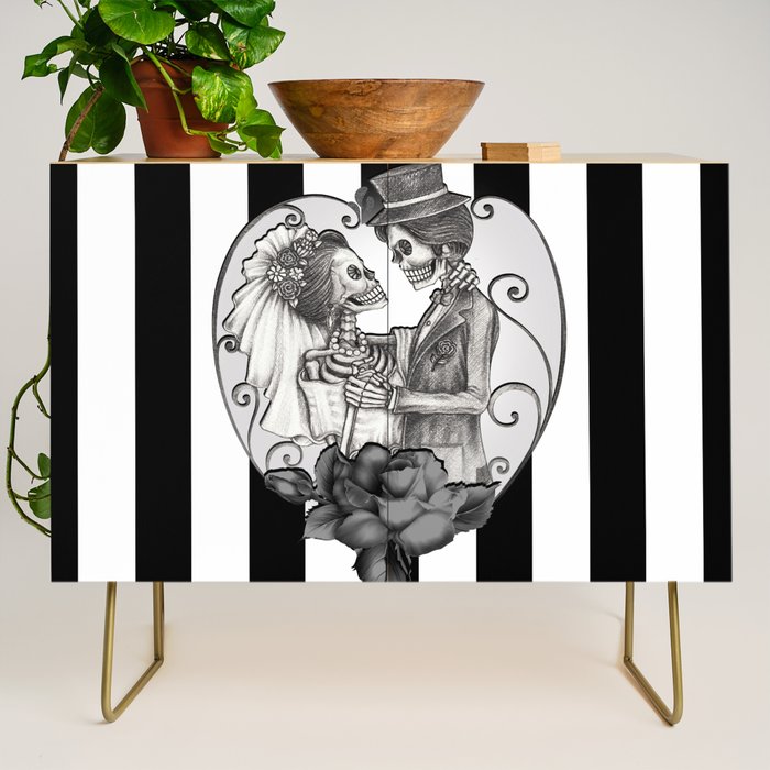 Striped Skeleton Love Couple Marriage Dance Credenza Gallery Image 1