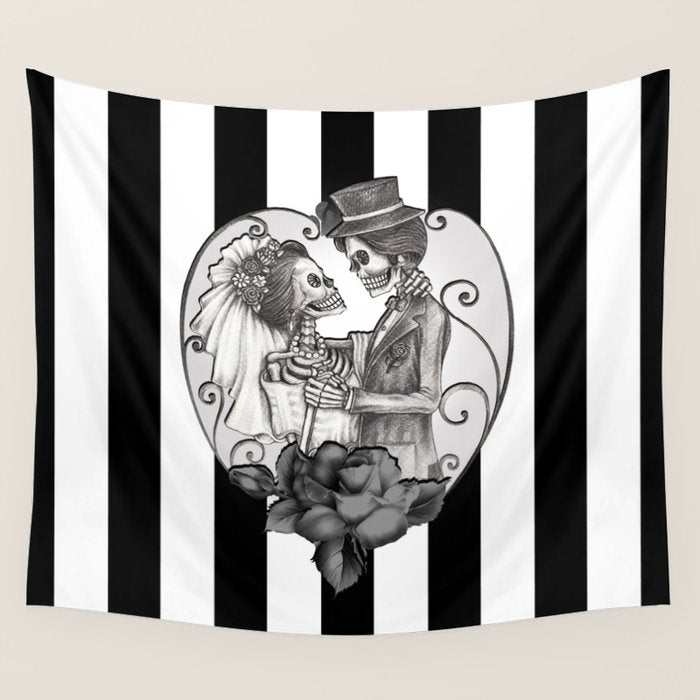 Striped Skeleton Love Couple Marriage Dance Wall Tapestry Gallery Image 4
