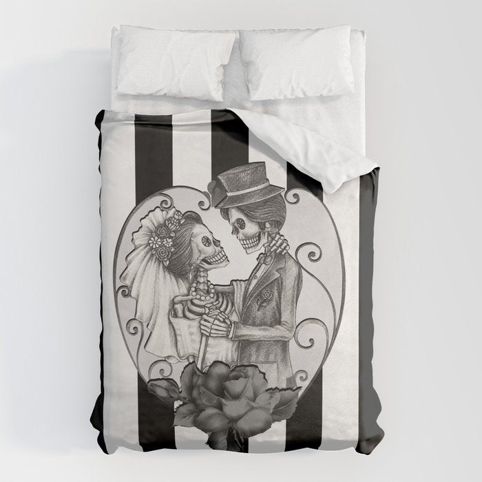 Striped Skeleton Love Couple Marriage Dance Duvet Cover Gallery Image 6