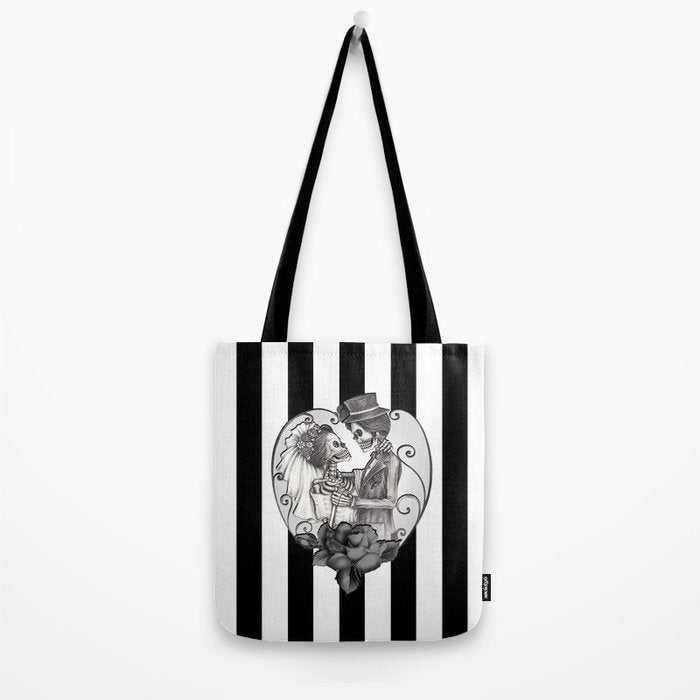 Striped Skeleton Love Couple Marriage Dance Tote Bag Gallery Image 2