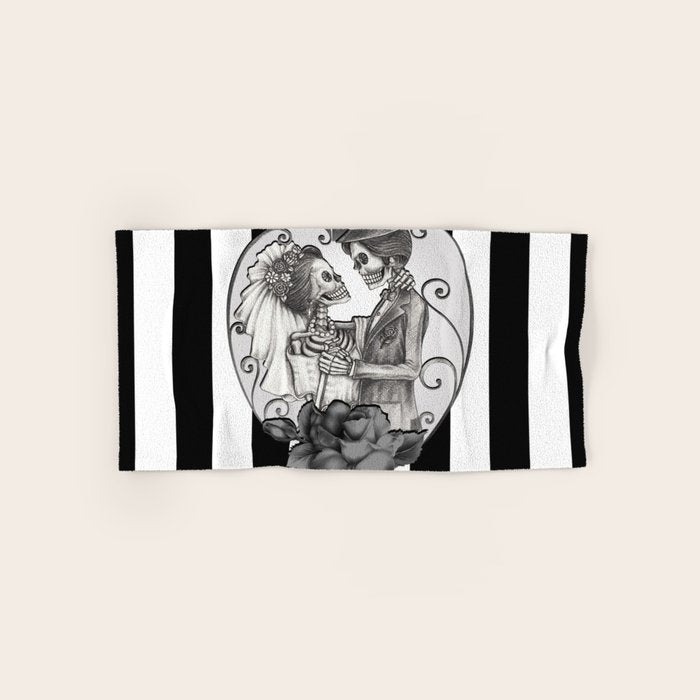 Striped Skeleton Love Couple Marriage Dance Bath Towel Gallery Image 1