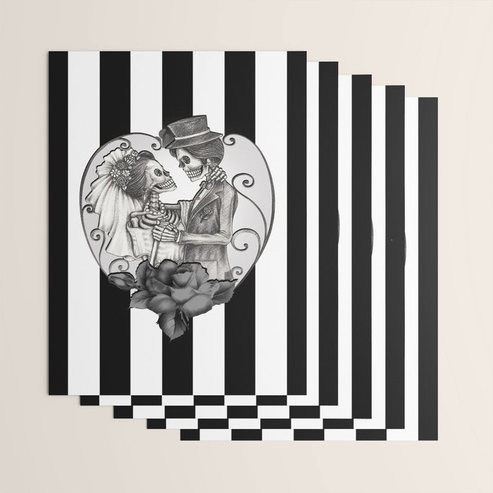 Striped Skeleton Love Couple Marriage Dance Wrapping Paper Gallery Image 3