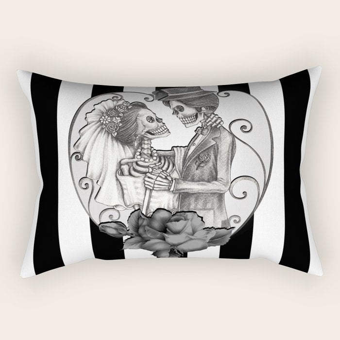 Striped Skeleton Love Couple Marriage Dance Rectangular Pillow Gallery Image 1