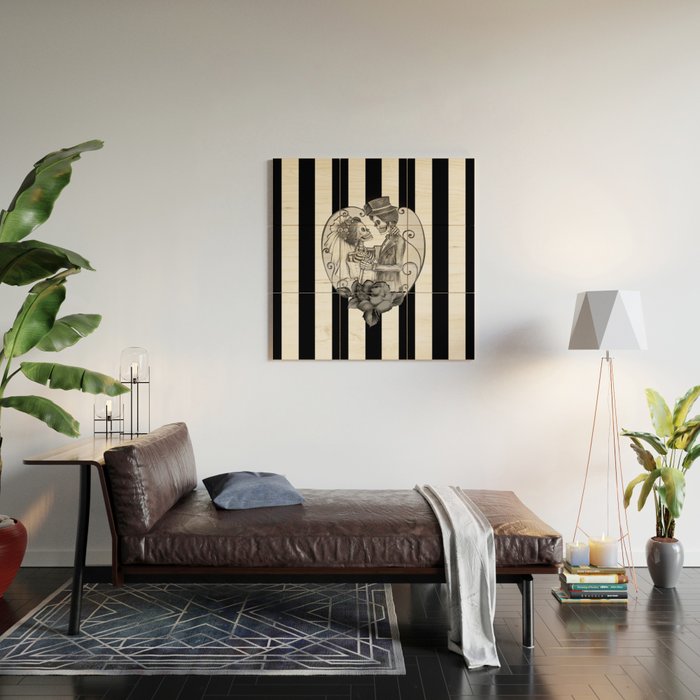 Striped Skeleton Love Couple Marriage Dance Wood Wall Art Gallery Image 2