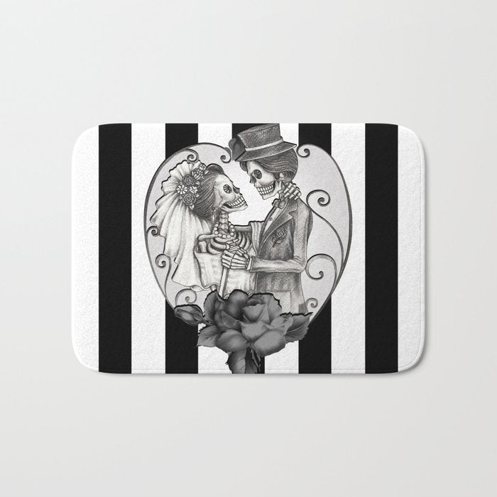 Striped Skeleton Love Couple Marriage Dance Bath Mat Gallery Image 1