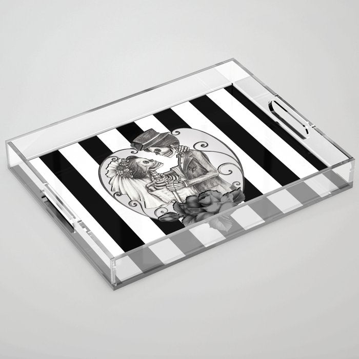 Striped Skeleton Love Couple Marriage Dance Acrylic Tray Gallery Image 1