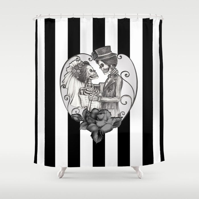 Striped Skeleton Love Couple Marriage Dance Shower Curtain Gallery Image 1