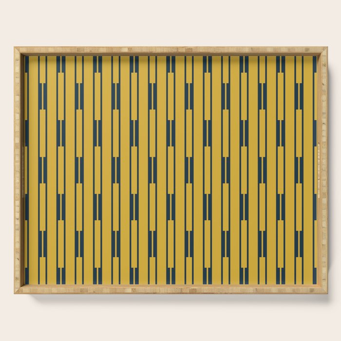 Geometric Striped Geo Chain Vertical Pattern in Light Mustard Yellow and Navy Blue Serving Tray Gallery Image 1