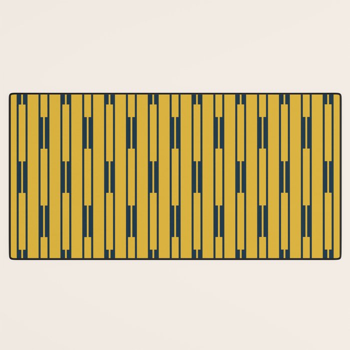Geometric Striped Geo Chain Vertical Pattern in Light Mustard Yellow and Navy Blue Desk Mat Gallery Image 3
