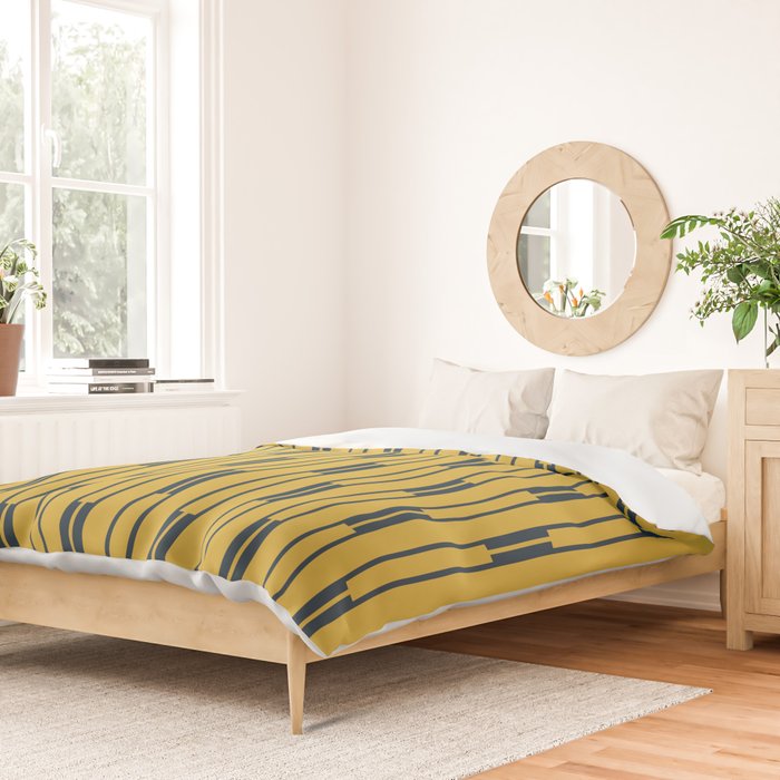Geometric Striped Geo Chain Vertical Pattern in Light Mustard Yellow and Navy Blue Duvet Cover Gallery Image 2