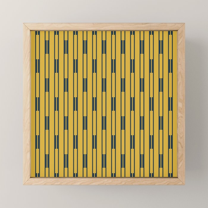 Geometric Striped Geo Chain Vertical Pattern in Light Mustard Yellow and Navy Blue Mini Art Print Gallery Image 1