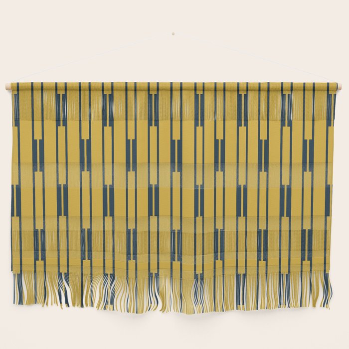 Geometric Striped Geo Chain Vertical Pattern in Light Mustard Yellow and Navy Blue Wall Hanging Gallery Image 1