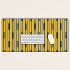 Geometric Striped Geo Chain Vertical Pattern in Light Mustard Yellow and Navy Blue Desk Mat Gallery Image 1