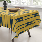 Geometric Striped Geo Chain Vertical Pattern in Light Mustard Yellow and Navy Blue Tablecloth Gallery Image 3