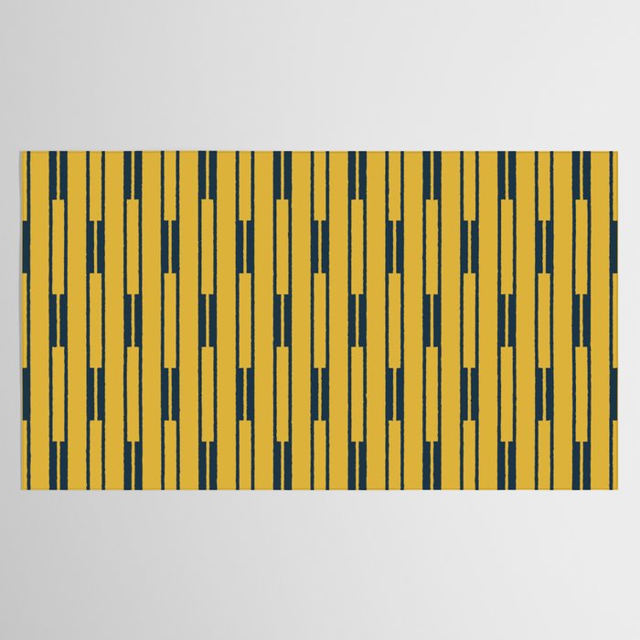 Geometric Striped Geo Chain Vertical Pattern in Light Mustard Yellow and Navy Blue Tablecloth Gallery Image 2