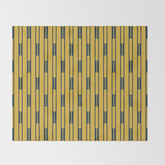 Geometric Striped Geo Chain Vertical Pattern in Light Mustard Yellow and Navy Blue Throw Blanket Gallery Image 2
