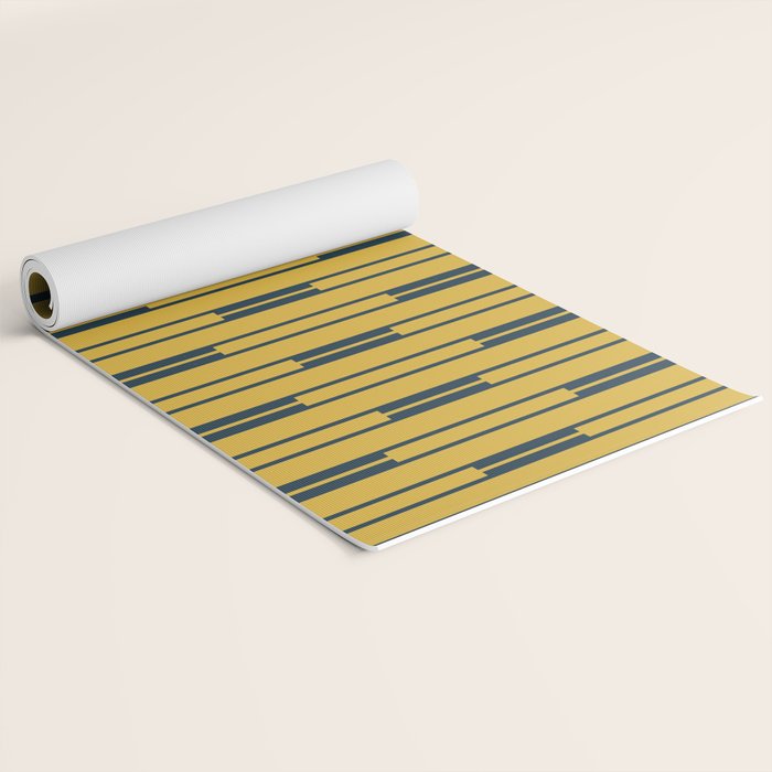 Geometric Striped Geo Chain Vertical Pattern in Light Mustard Yellow and Navy Blue Yoga Mat Gallery Image 2