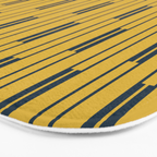 Geometric Striped Geo Chain Vertical Pattern in Light Mustard Yellow and Navy Blue Bath Mat Gallery Image 3