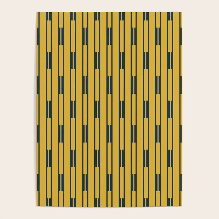 Geometric Striped Geo Chain Vertical Pattern in Light Mustard Yellow and Navy Blue Poster Gallery Image 1