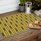 Geometric Striped Geo Chain Vertical Pattern in Light Mustard Yellow and Navy Blue Outdoor Rug Gallery Image 2
