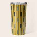 Geometric Striped Geo Chain Vertical Pattern in Light Mustard Yellow and Navy Blue Travel Mug Gallery Image 2