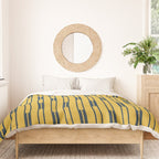 Geometric Striped Geo Chain Vertical Pattern in Light Mustard Yellow and Navy Blue Duvet Cover Gallery Image 3