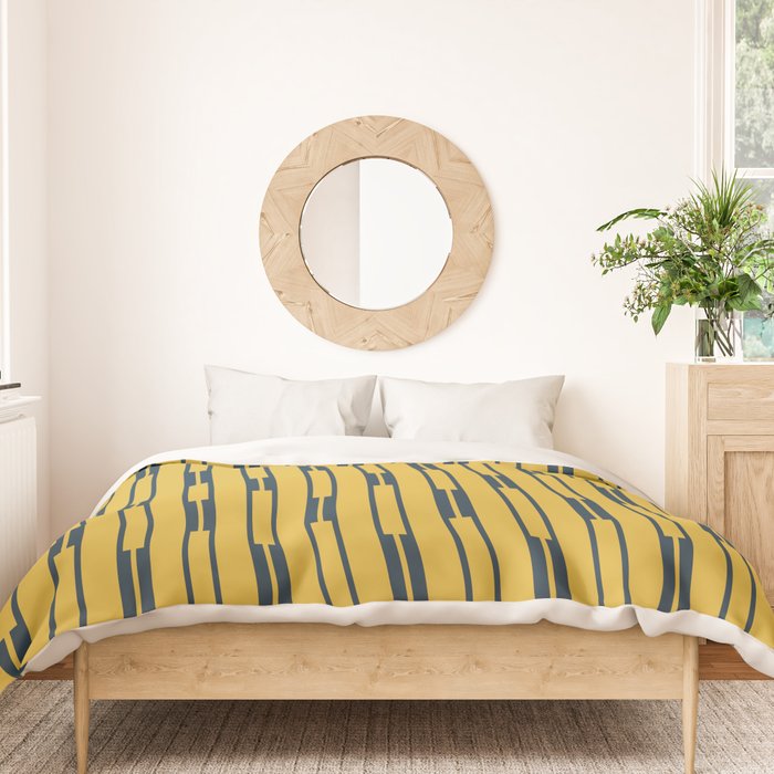 Geometric Striped Geo Chain Vertical Pattern in Light Mustard Yellow and Navy Blue Duvet Cover Gallery Image 3