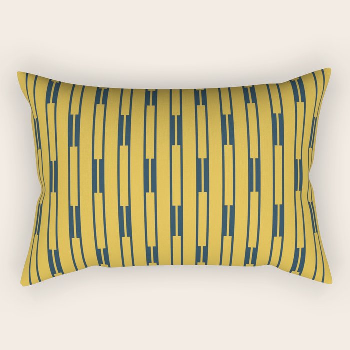 Geometric Striped Geo Chain Vertical Pattern in Light Mustard Yellow and Navy Blue Rectangular Pillow Gallery Image 2